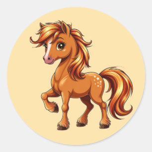 Geanimeerd bruin paard steigerend ronde sticker