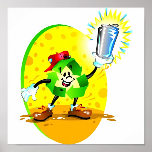 Geanimeerd recyclingsymbool met aluminium blikje poster (Voorkant)
