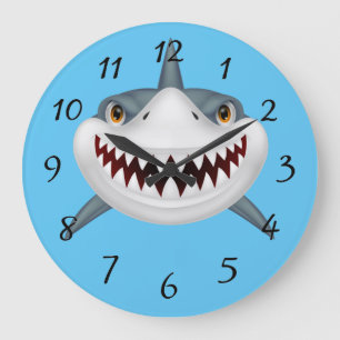 Geanimeerd Scary Shark Face Grote Klok