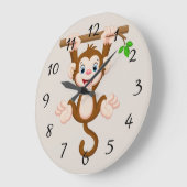 Geanimeerde aap die op tak hangt grote klok (Hoek)