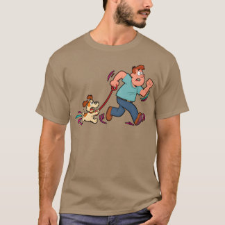 Geanimeerde achtervolgingsscène illustratie vriend t-shirt
