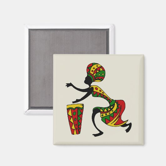 Geanimeerde Afrikaanse Drummer Magnet (Voorkant / Achterkant)