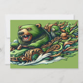 Geanimeerde Beren Rijden op een groene auto Bedankkaart (Voorkant)