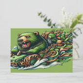 Geanimeerde Beren Rijden op een groene auto Bedankkaart (Staand voorkant)