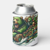 Geanimeerde Beren Rijden op een groene auto Blikjeskoeler (Blikje Voorkant)