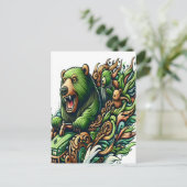 Geanimeerde Beren Rijden op een groene auto Briefkaart (Staand voorkant)