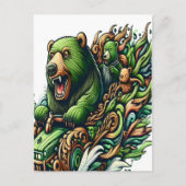 Geanimeerde Beren Rijden op een groene auto Briefkaart (Voorkant)