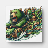 Geanimeerde Beren Rijden op een groene auto Fotoplaat (Voorkant)