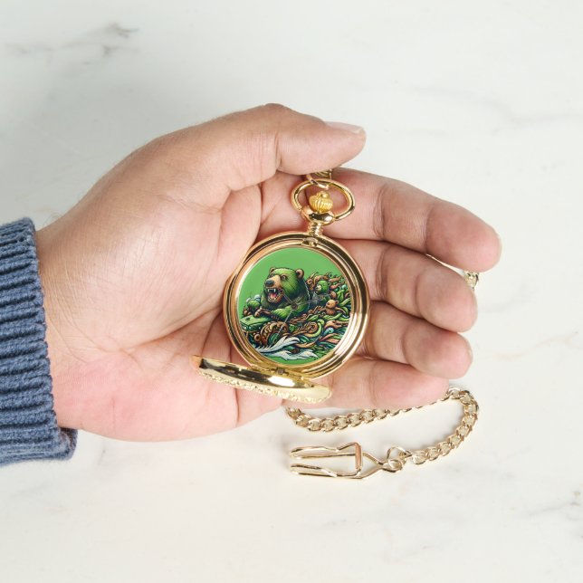 Geanimeerde Beren Rijden op een groene auto Horloge (Hand)