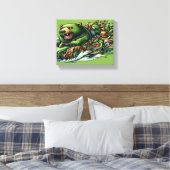 Geanimeerde Beren Rijden op een groene auto in een Canvas Afdruk (Insitu (Slaapkamer))