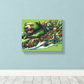 Geanimeerde Beren Rijden op een groene auto in een Canvas Afdruk (Insitu (Houten vloer))