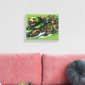 Geanimeerde Beren Rijden op een groene auto in een Canvas Afdruk (Insitu (Woonkamer))
