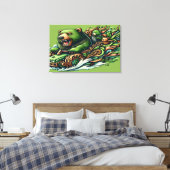 Geanimeerde Beren Rijden op een groene auto in een Canvas Afdruk (Insitu (Slaapkamer))