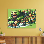 Geanimeerde Beren Rijden op een groene auto in een Canvas Afdruk (Insitu (Woonkamer))