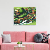 Geanimeerde Beren Rijden op een groene auto in een Canvas Afdruk (Insitu (Woonkamer))
