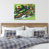 Geanimeerde Beren Rijden op een groene auto in een Canvas Afdruk (Insitu (Slaapkamer))