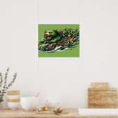 Geanimeerde Beren Rijden op een groene auto in een Poster (Keuken)
