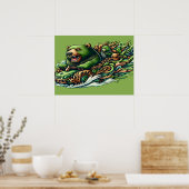 Geanimeerde Beren Rijden op een groene auto in een Poster (Keuken)