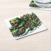 Geanimeerde Beren Rijden op een groene auto Kartonnen Onderzetters (Schuin)