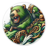 Geanimeerde Beren Rijden op een groene auto Keramische Knop (Voorkant)