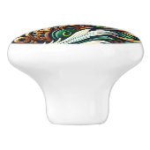 Geanimeerde Beren Rijden op een groene auto Keramische Knop (Zijkant)