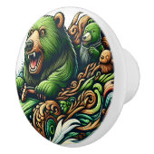 Geanimeerde Beren Rijden op een groene auto Keramische Knop (Rechts)