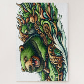 Geanimeerde Beren Rijden op een groene auto Legpuzzel (Verticaal)