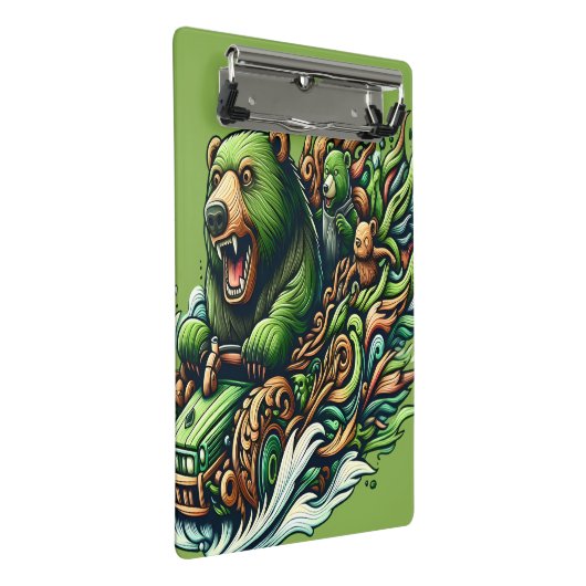 Geanimeerde Beren Rijden op een groene auto Mini Klembord (Schuin)