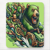 Geanimeerde Beren Rijden op een groene auto Muismat (Voorkant)