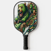 Geanimeerde Beren Rijden op een groene auto Pickleball Paddle (Voorkant)