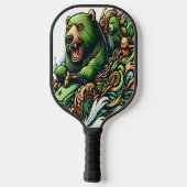 Geanimeerde Beren Rijden op een groene auto Pickleball Paddle (Achterkant)