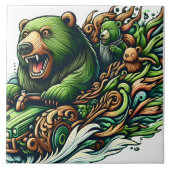 Geanimeerde Beren Rijden op een groene auto Tegeltje (Voorkant)