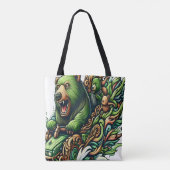 Geanimeerde Beren Rijden op een groene auto Tote Bag (Achterkant)
