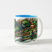 Geanimeerde Beren Rijden op een groene auto Tweekleurige Koffiemok (Voorkant rechts)