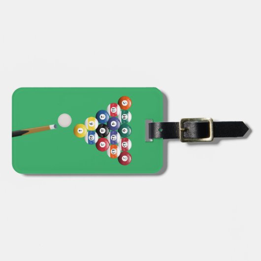 Geanimeerde billiardkogel en stok bagagelabel (Voorkant horizontaal)