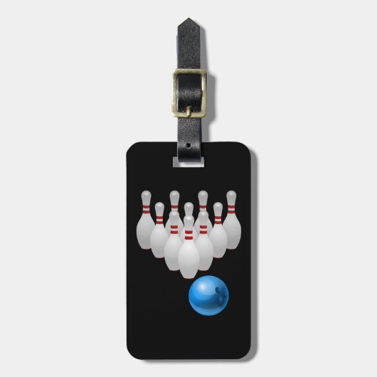Geanimeerde bowlingbal en spelden bagagelabel (Voorkant verticaal)