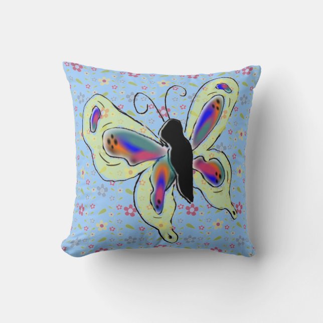 Geanimeerde Butterfly en Floral Background Kussen (Voorkant)