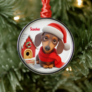 Geanimeerde Dachshund Metalen Kerstversiering Ornament