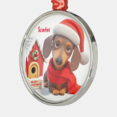 Geanimeerde Dachshund Metalen Kerstversiering Ornament (Links)