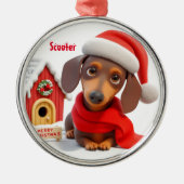 Geanimeerde Dachshund Metalen Kerstversiering Ornament (Voorkant)