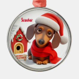 Geanimeerde Dachshund Metalen Kerstversiering Ornament