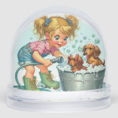 GEANIMEERDE DACHSHUND SNOW WERELDBOL SNEEUWBOL (Voorkant)