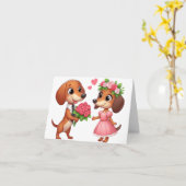 Geanimeerde Dachshund Valentijnsdag Kaart (Gele Bloem)