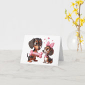 Geanimeerde Dachshund Valentijnskaart Kaart (Gele Bloem)