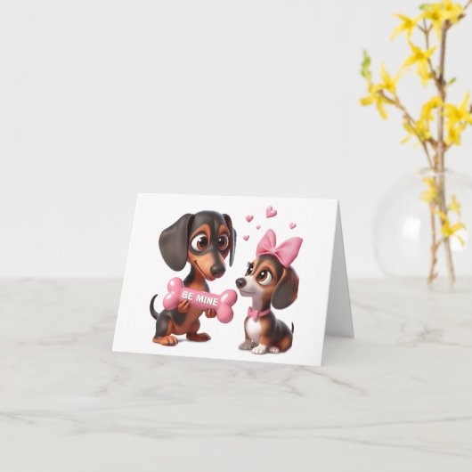 Geanimeerde Dachshund Valentijnskaart Kaart (Gele Bloem)