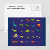 Geanimeerde dinosaurussen met namen onder briefkaart (Voorkant / Achterkant)