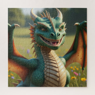 Geanimeerde draak met een speelse uitdrukking legpuzzel