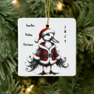 Geanimeerde gotische eend boomornament keramisch ornament