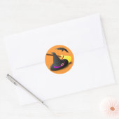 Geanimeerde heks pet bezem ronde sticker (Envelop)