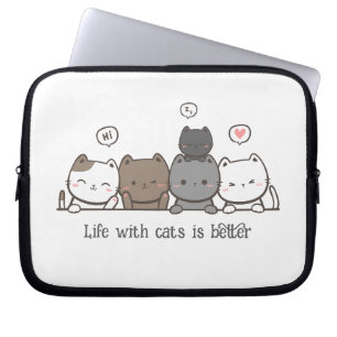 Geanimeerde kat laptophoes, op maat gemaakte cadea laptop sleeve